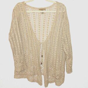 Notations Woman Tan Ramie Cotton Crochet Spring Summer Cardigan 1X